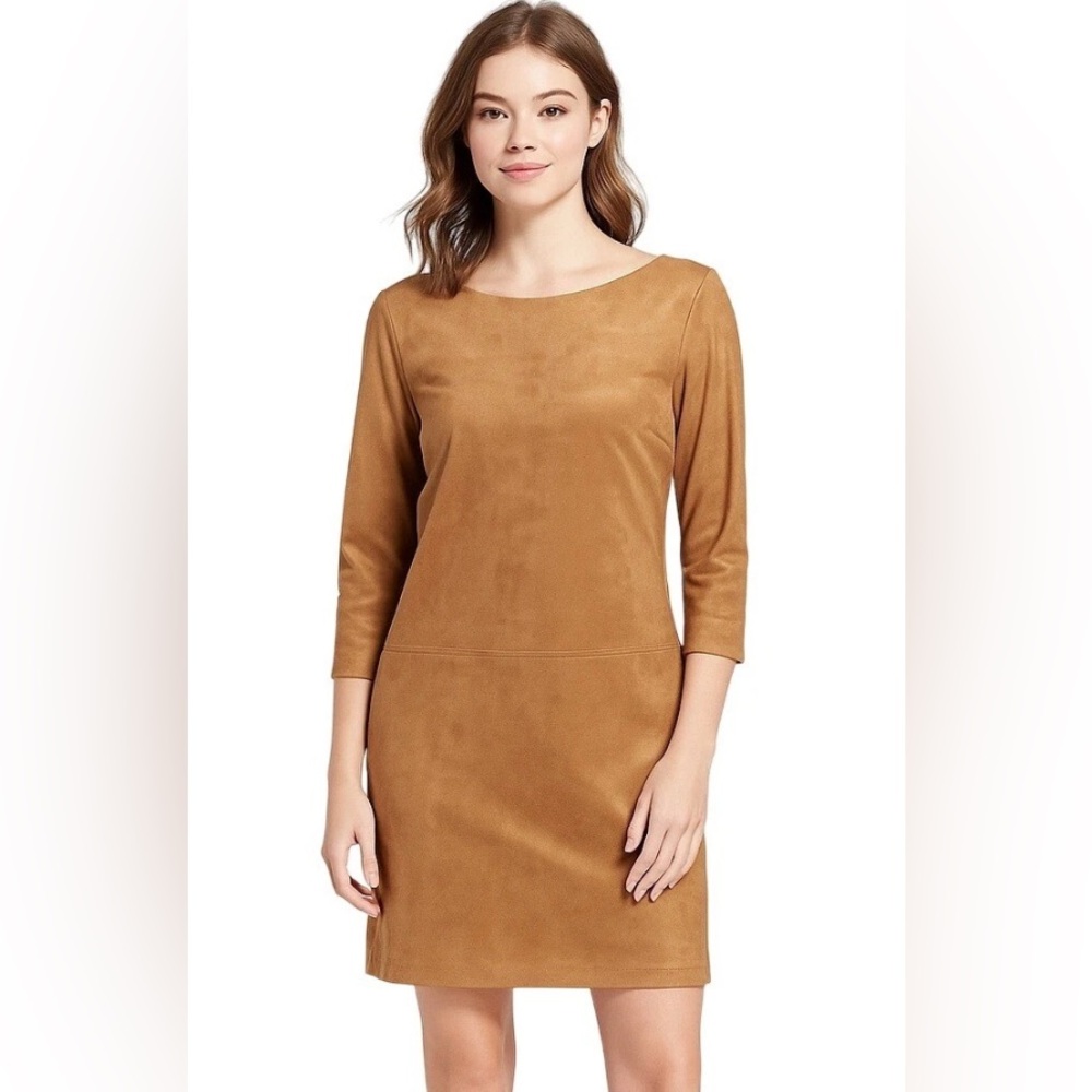 David Warren Petites New York Woman’s size 8p Tan Faux Suede Dress